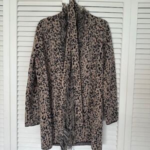 WOMEN'S NEIMAN MARCUS CASHMERE COLLECTION CARDIGAN W/LEOPARD DESIGN, SIZE: M